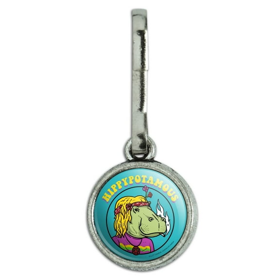 Hippypotamous Hippy Hippo Funny Humor Antiqued Charm Clothes Purse Suitcase Backpack Zipper Pull Aid