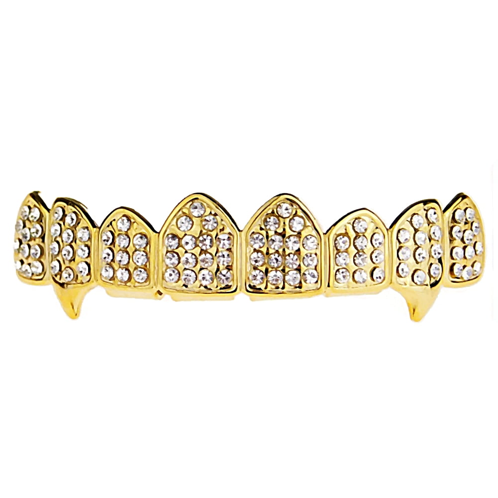 14k Gold Plated Fang Grillz Eight Tooth Top 8 Teeth Hip Hop Mens