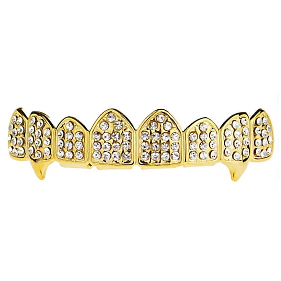 14k Gold Plated Fang Grillz Eight Tooth Top 8 Teeth Hip Hop Mens Vampire Bling Grills