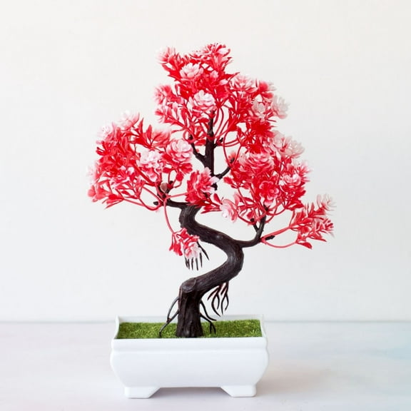 ZFSBZBS Artificial Plastic Plants Bonsai Trees Plants Greenery Desktop Display Fake Plant Potted Garden Balcony Ornaments Red