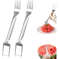 2PCS Watermelon Slicer Cutter, 2-in-1 Watermelon Fork Slicer,Watermelon Cube Cutter Tool, Dual Head Fruit Forks Knife Summer Fruit Cutting Fork for Home Kitchen , Silver