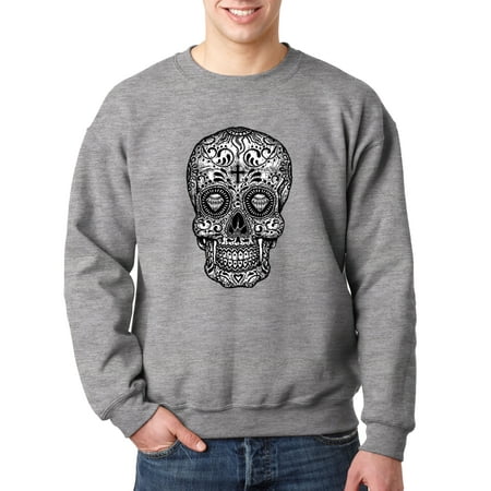 New Way 791 - Crewneck Skull Day Of The Dead Skeleton Bones Sweatshirt 3XL Heather Grey