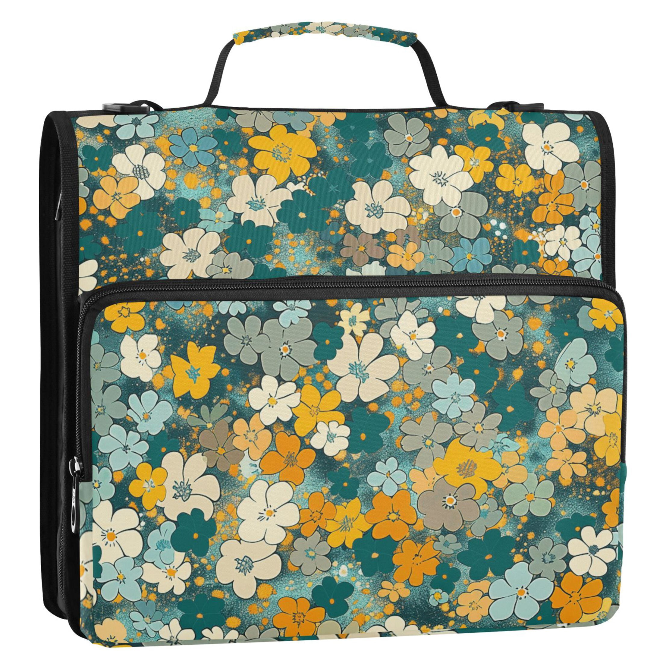 3 Ring Zipper Binder with Shoulder Strap Waterproof Trapper Keeper 2 Inch D-Ring 500 Sheets Capacity Watercolor Little Daisy