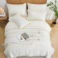 thumbnail image 3 of Davulos 7 Pieces Queen Comforter Set,Soft Striped Pattern Bed in a Bag Queen Size, All Season Bedding Set with Comforter, Flat Sheet, Fitted Sheet, Pillowcases & Shams,White, 3 of 7