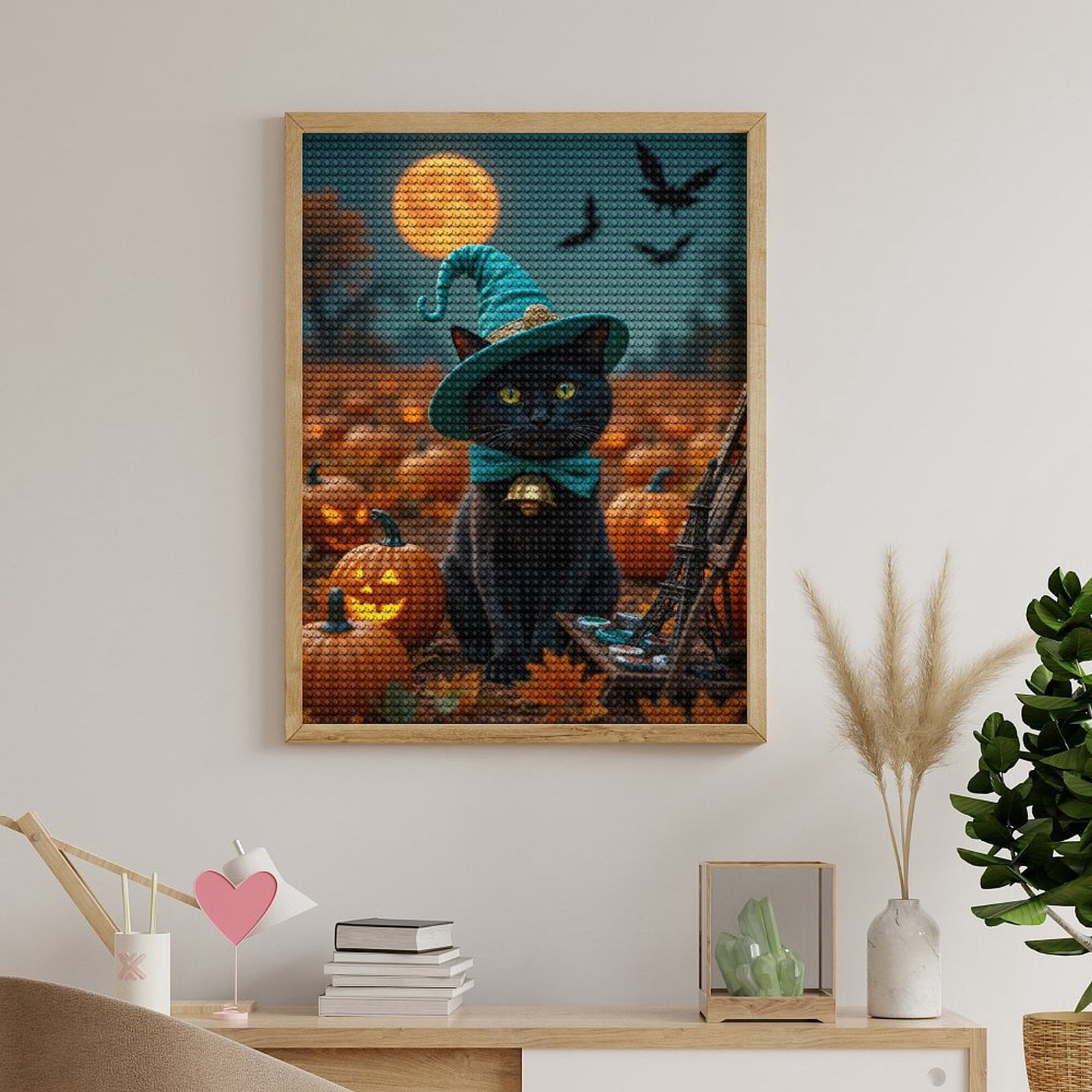 Diamond Art Kits for Adults, Halloween Cat Pumpkins Moonlit Night 5D Diamond Painting Kits for Adults Beginners, DIY Full Drill Diamond Painting, Gem Art and Crafts 12x16