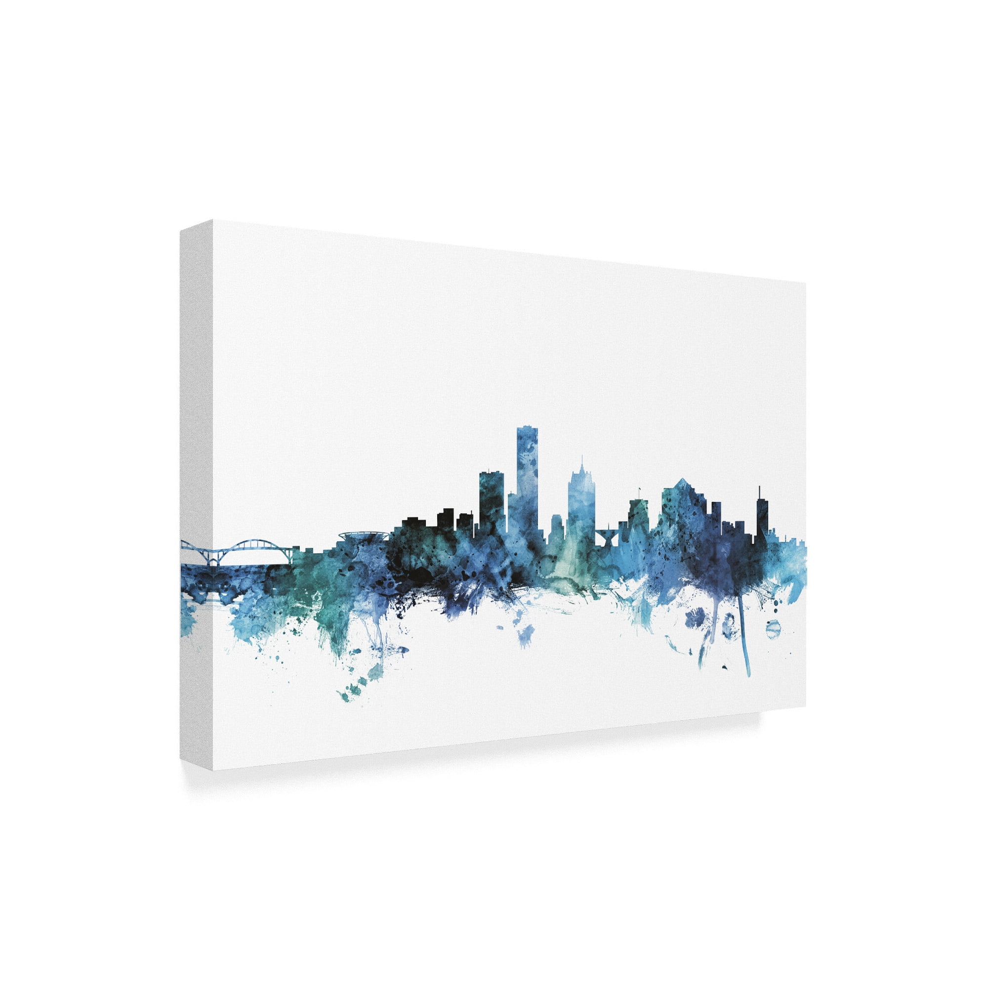 Trademark Fine Art 'Milwaukee Wisconsin Blue Teal Skyline' Canvas Art by Michael Tompsett