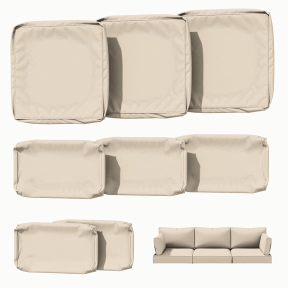 Kimunuk 8 Pcs Outdoor Cushion Covers for Patio Furniture, Washable Outdoor Cushion Slipcovers Replacement with Zipper for 3 Seat Rattan Sofa, Cream