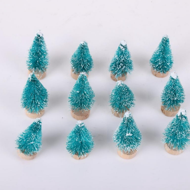 Keimprove Mini Christmas Tree Set 12 Pcs Miniature Artificial Pine Trees  Sisal Snow Frost Trees with Wood Base for Winter Snow Miniature Scenes DIY