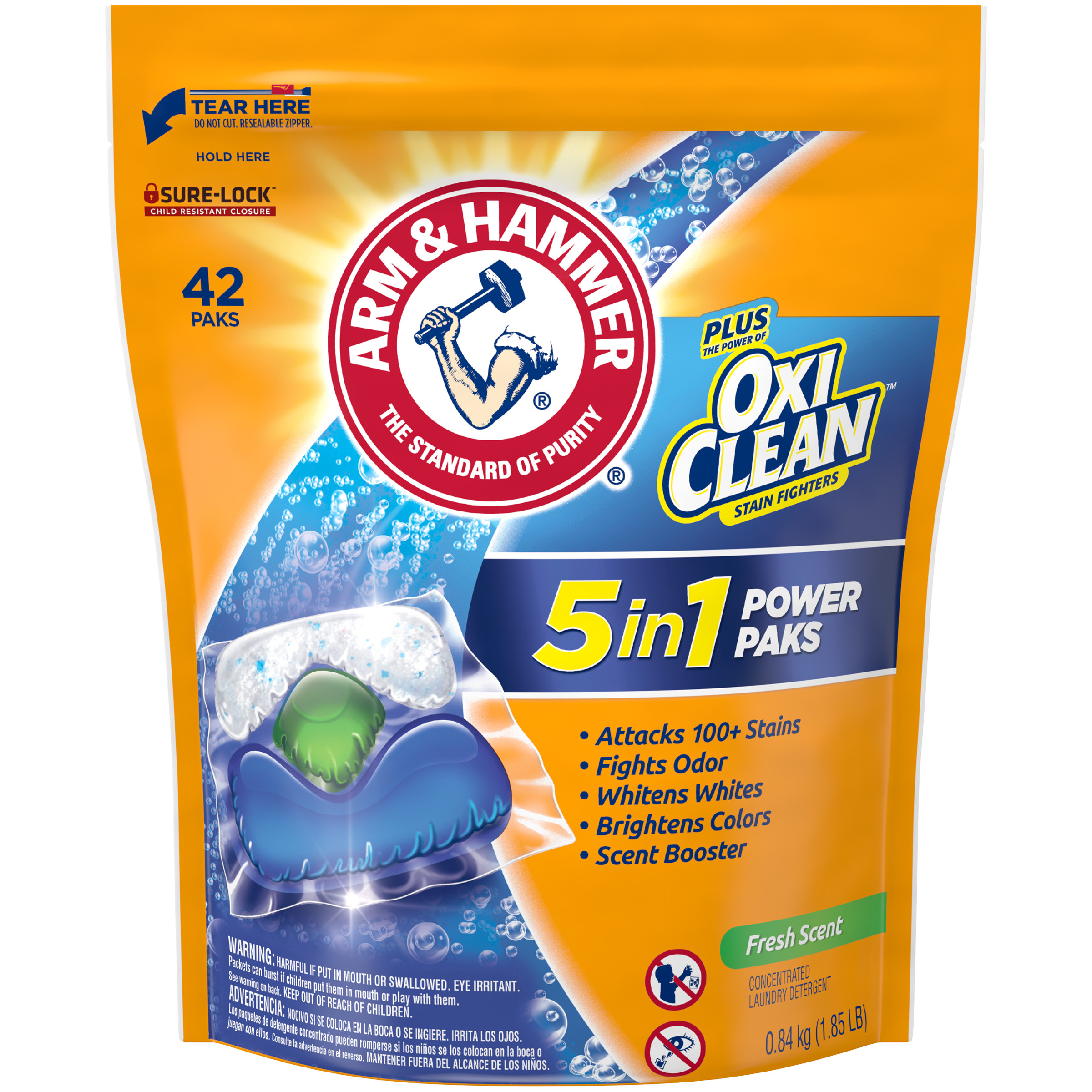 Arm & Hammer Plus OxiClean 5in1 Power Paks, 42 Count (Packaging may