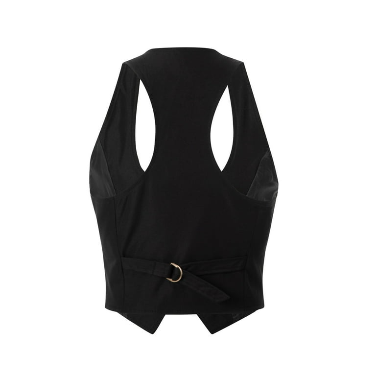 Imcute Women s Dressy Waistcoat Racerback Vest Jacket Vintage Steampunk Sleeveless Tuxedo Suit Vest Crop Tank Top Black L