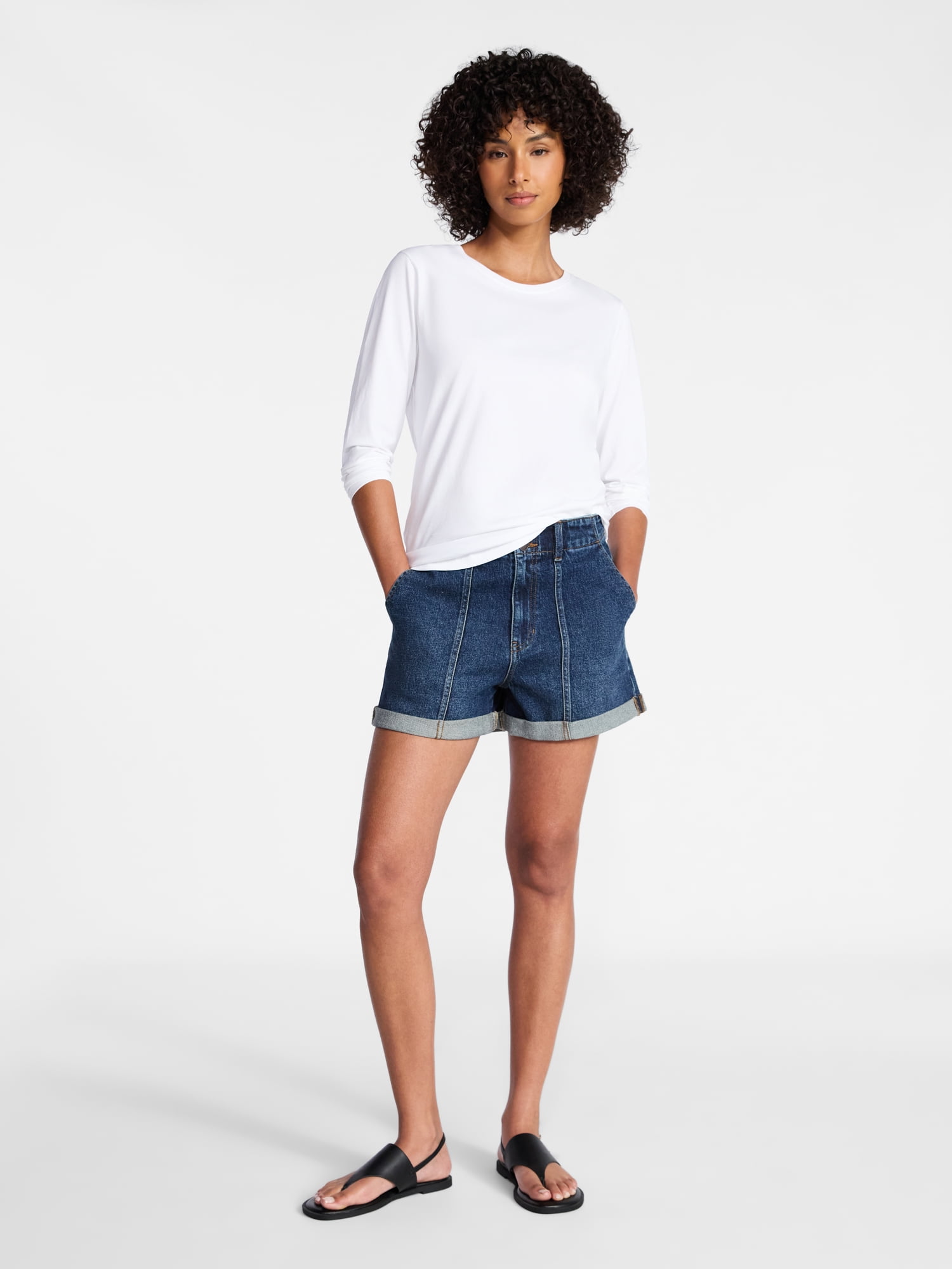 Time and Tru Women's Crewneck Tee with Long Sleeves, Sizes XS-XXXL