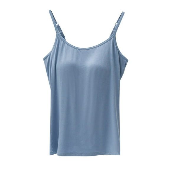 QHFBli Women Tank Tops With Built In Bras Adjustable Spaghetti Strap Camisole Layer Cami Undershirt Casual Workout Yoga Tops
