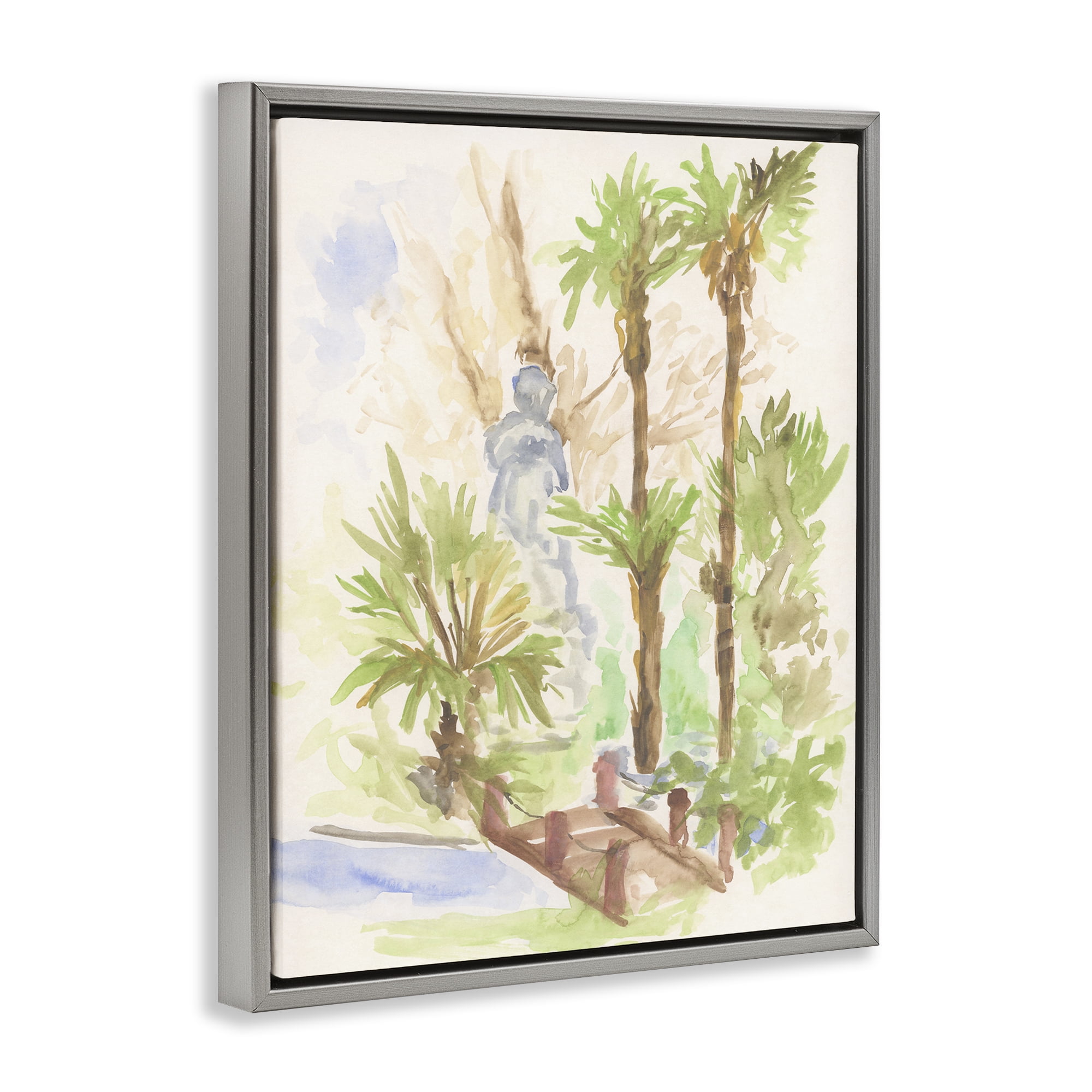 Stupell Industries Bridge over River Abstract Landscape & Nature Painting Gray Floater Framed Canvas Art Print Wall Art, 17 x 21