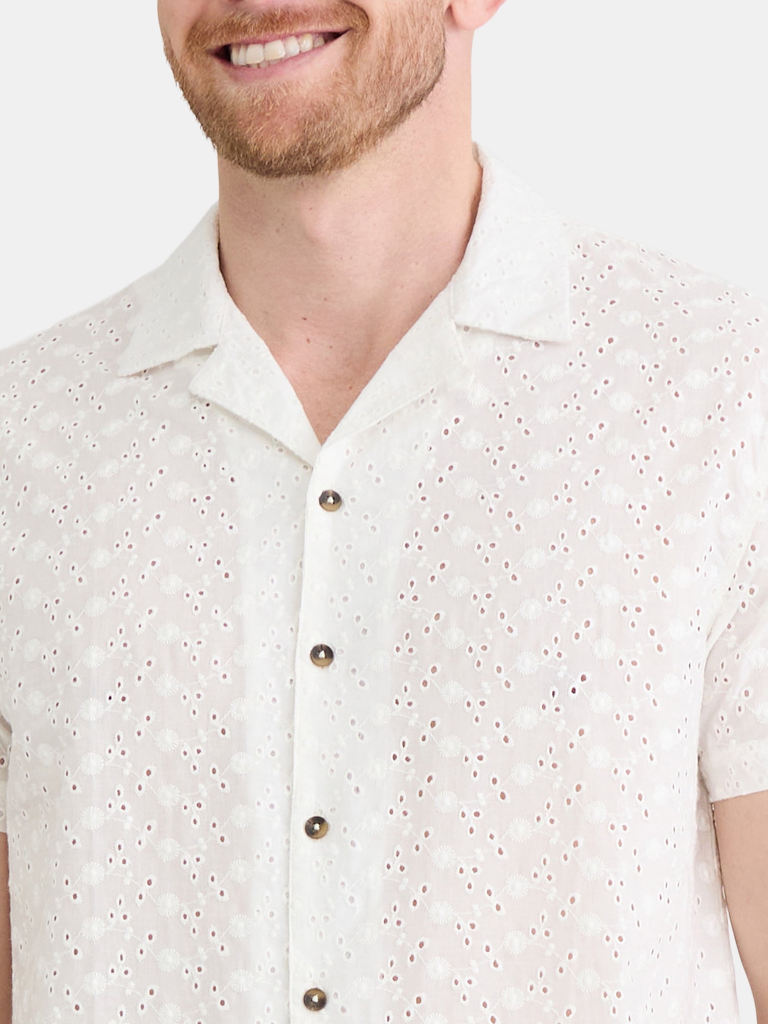 Fly By Night Men’s and Big Men’s Embroidered Cotton Eyelet Button Up Shirt with Short Sleeves, Sizes S-3XL