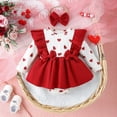 thumbnail image 3 of GYRATEDREAM Newborn Baby Girl Valentine's Day Outfit Infant Ruffle Long Sleeve Love Print Bodysuit Romper Dress with Headband Set Toddler Spring Fall Clothes Red for 0-18M, 3 of 8
