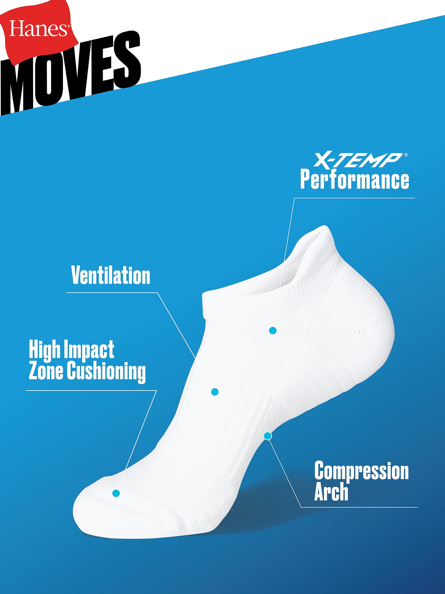 Hanes Mens No-Show Socks Pack with Heel Shield, 3-Pack, Moves Impact Zone Cushion, Shoe Sizes 6-12