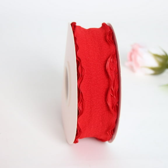 XmhyTop-A Red Ruffle Ribbon 9 yards Polyester Trimming Ribbon, Wrinkled Wave Edge for Christmas & Wedding Decor,Width: 4cm