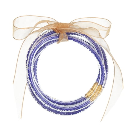 Uxcell Glitter Bangles, 5 Pcs Beads Filled Silicone Bracelets with Bowknot, Stackable Sparkling Bracelets Set for Women Girls Decoration, Navy Blue