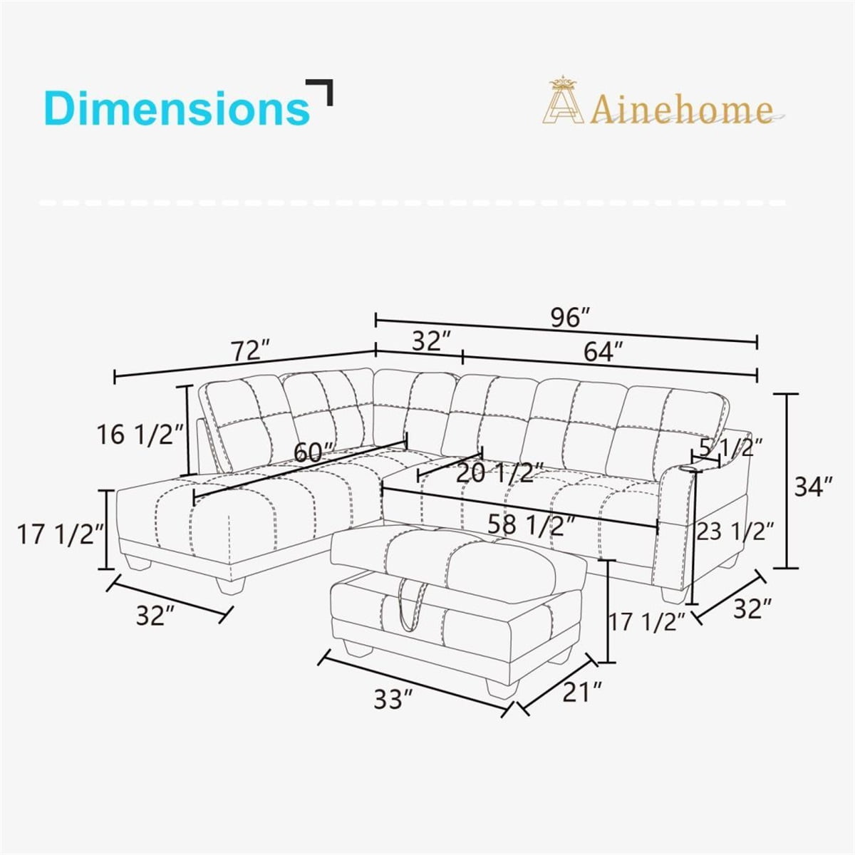 Hommoo Semi PU Synthetic Leather L-Shaped Couch Living Room Furniture Set, Modern 4-Seat Couch Sofa Set, Sectional Sofa Chaise Lounge for Home, Apartment, Dorm, Black(No Ottoman)