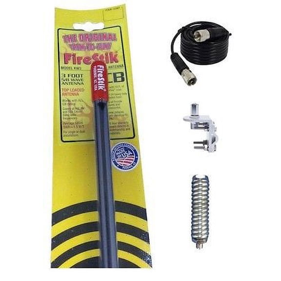 NEW FIRESTIK  KW3 B 3FT BLACK CB ANTENNA,18FT COAX, MOUNT & SPRING