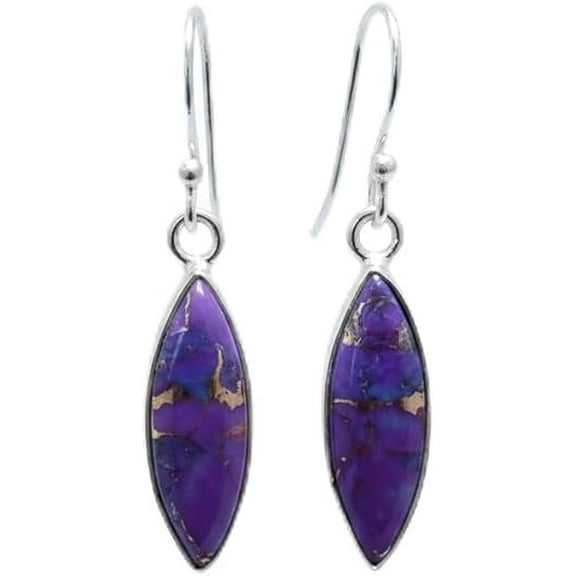 Sechi Purple Copper Turuoise Solid 925 Sterling Silver Dangle Earrings for Women Gemstone Jewelry