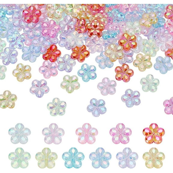 200Pcs Acrylic Flower Beads Bulk Colorful Flower Spacer Beads Mini Plum Blossom Loose Bead Small Crafts Bead for Bracelet Necklace Jewelry Making Hole: 1.8mm diy