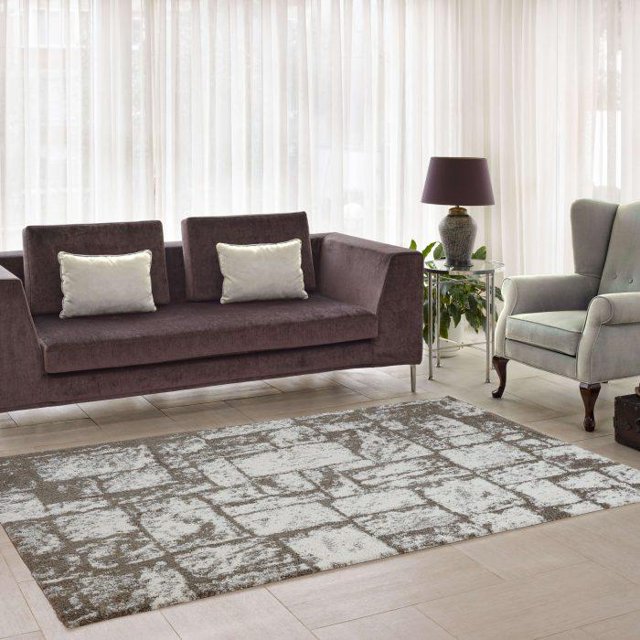 Ladole Rugs Contemporary Abstract Microfiber Shaggy Area Rug Cream- Beige, 4x6 (3'11" x 5'7", 120cm x 170cm)
