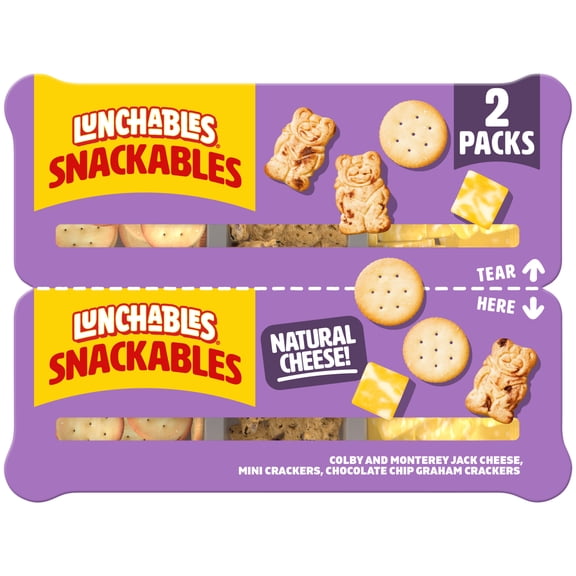 Lunchables Snackables with Colby and Monterey Jack Cheese, Mini Crackers and Chocolate Chip Graham Crackers Snack Kit, 2 Trays, for On-the-Go Snacking, 2.64 oz