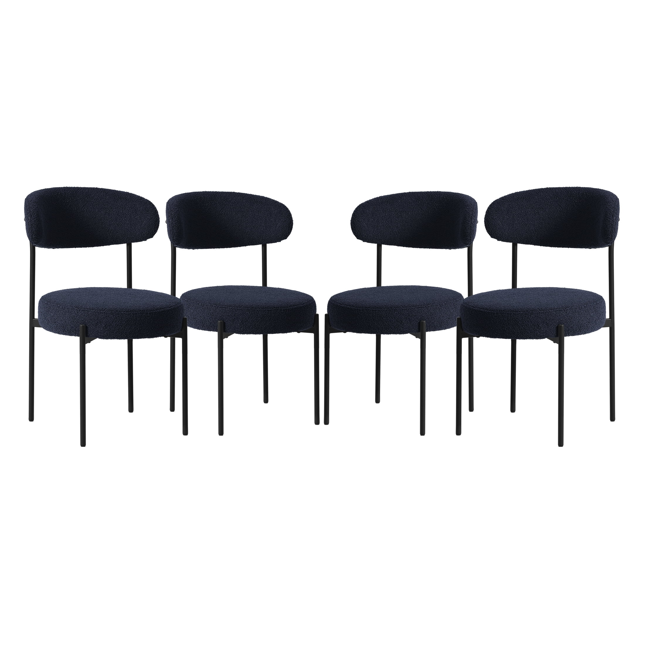 WestinTrends Alexandria Mid-Century Modern Upholstered Sherpa Round Dining Chairs (Set of 4), Navy Blue