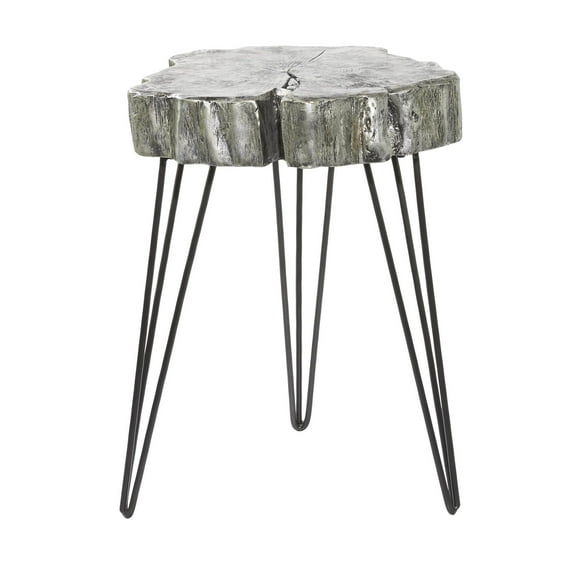 DecMode 19" x 26" Gray Magnesium Oxide Tree Trunk Accent Table with Black Metal Hairpin Legs, 1-Piece