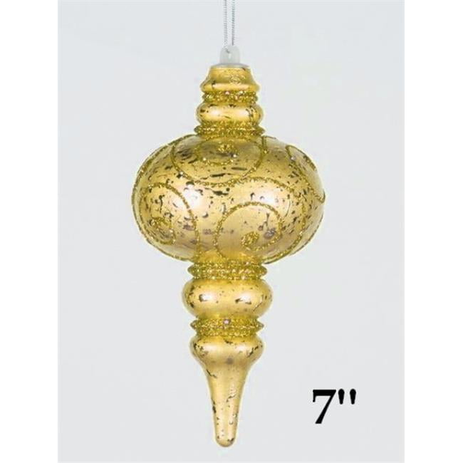 Finial Ornament Gold With Gold Glitter, 7 in.