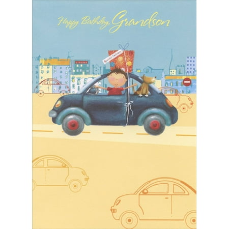 Designer Greetings Boy and Dog in Blue Car: Grandson Birthday (Best Dog Friendly Cars Uk)