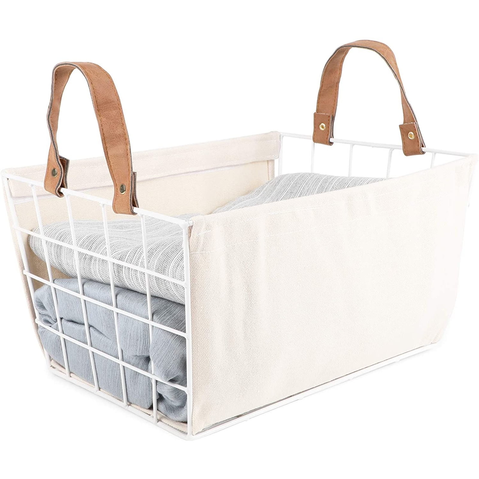 Metal Wire Storage Basket with Liner, Farmhouse Home Storage (13.1 x 9.