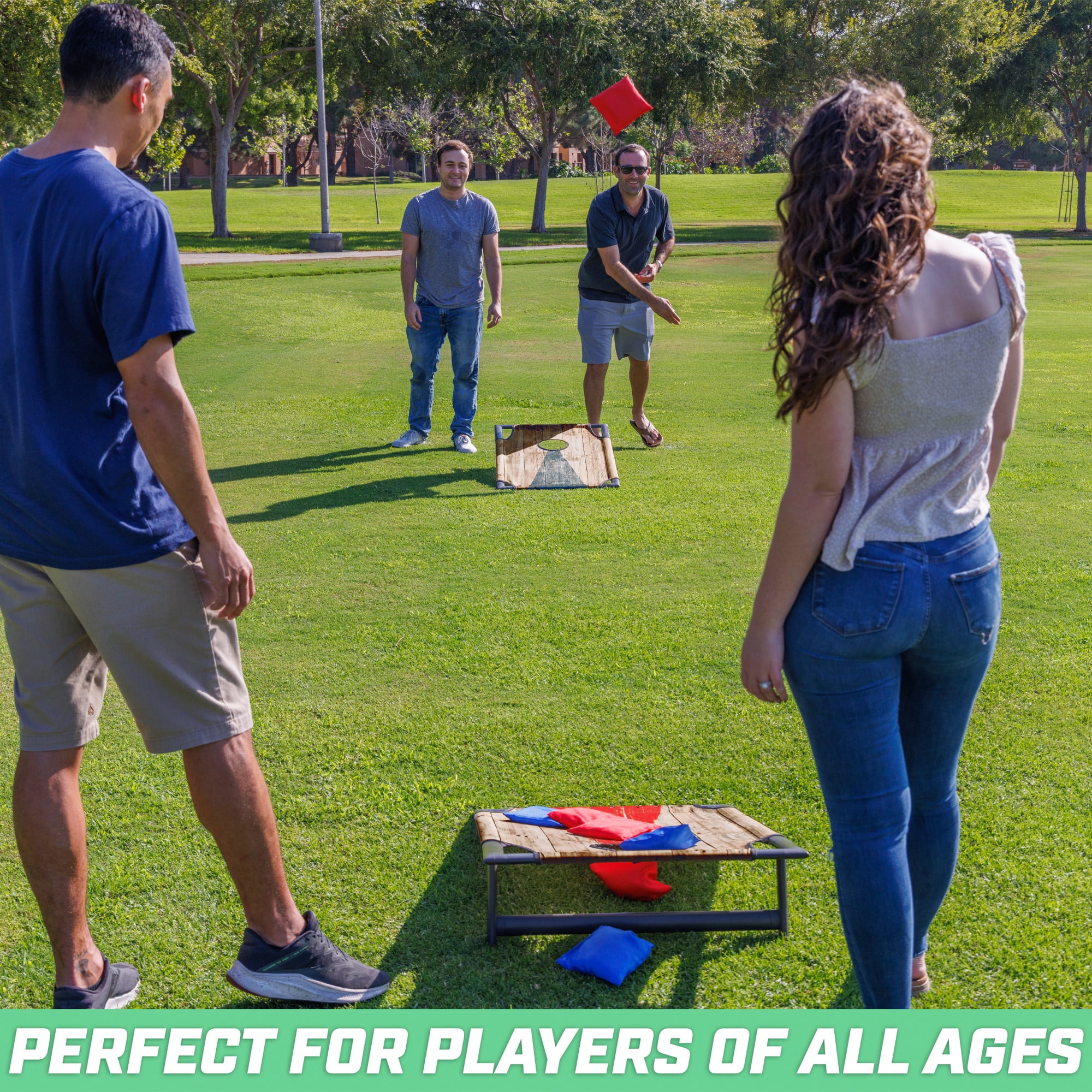 GoSports Portable PVC Framed Cornhole Toss Game Set with 8 Bean Bags and Travel Carrying Case - Rustic