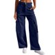 thumbnail image 1 of Vaqueros cargo informales de cintura media para mujer: pierna ancha elástica, bolsillos, poliéster, para todas las estaciones/ropa informal, 1 of 5