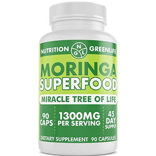 Moringa Capsules 1300mg by Nutrition Greenlife | Pure Raw Moringa Oleifera Superfood Dietary Supplement | 90 Capsules