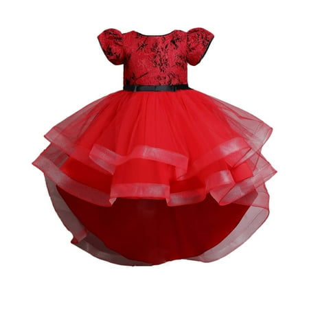 

Honeeladyy Sales Kids Dress Girls Sleeveless Princess Dress Bow Tie Lace Flowers Mesh Dress Tufted Dress