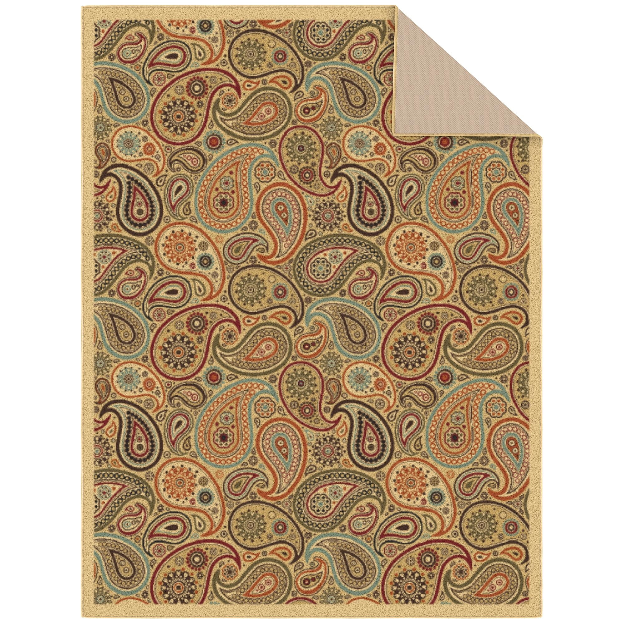 Ottomanson Paisley Area Rug 5' x 6'6" - Non Slip Low Pile Carpet, Beige
