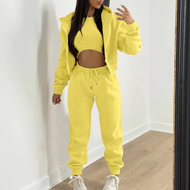 Puntoco Ropa De Invierno Para Mujer Suéter De Lana Con Capucha Traje Deportivo Casual Camiseta Sin Mangas Para Mujer Chaqueta Con Capucha Pantalones Conjunto De Tres Piezas Puntoco Puntoco-6053