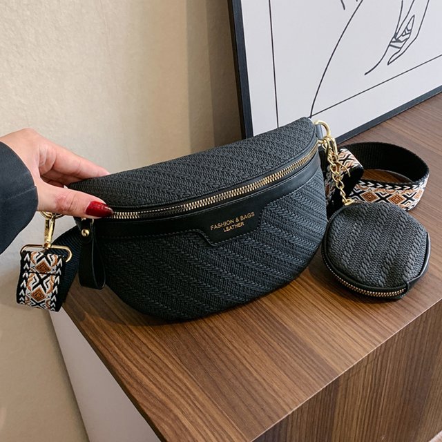 Bolso bandolera Bolso de pecho para mujer Bolso de cinturón de cuero PU Paquete informal impermeable para mujer (Negro)