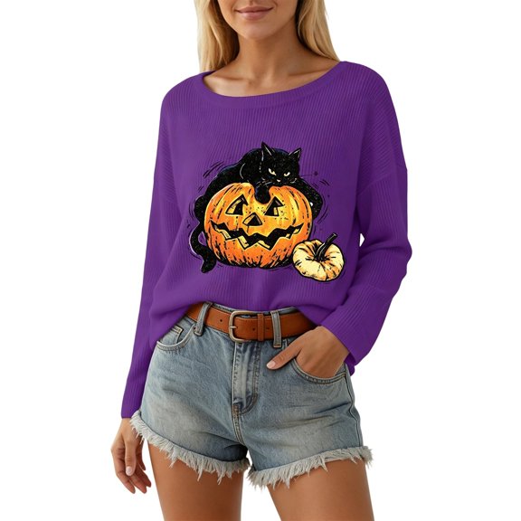 WEIWEN Halloween Sweatshirts for Women Halloween Sweatshirt Womens Halloween Shirts Salem Apothecary Graphic Pullover Hocus Pocus Long Sleeve Tops Purple, S