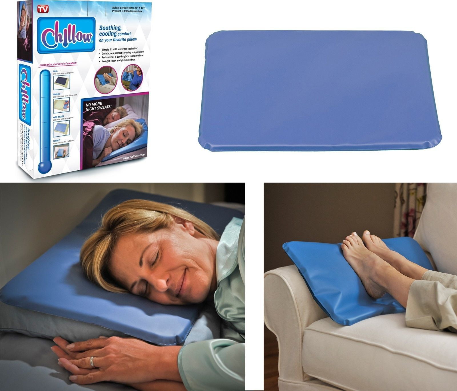 Chillow Cooling Pillow Pad Insert Comfort Sleeping Therapy As Seen