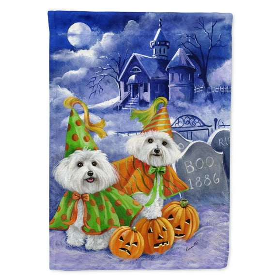 Carolines Treasures PPP3022CHF Bichon Frise Halloween Haunted House Flag Canvas House Size  Large multicolor