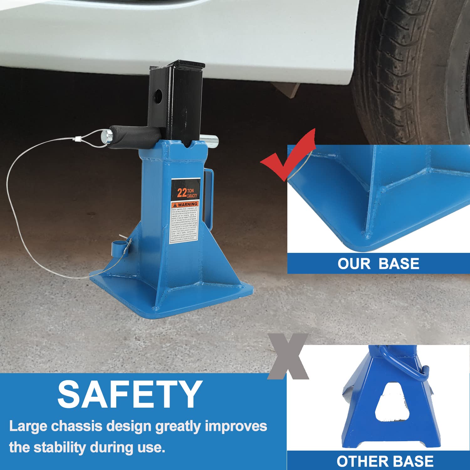 Confote 22 Ton Jack Stands Heavy Duty Pin Type Professional Car Jack Stand with Lock for Supporting Trucks, Trailers and Equipment,Blue