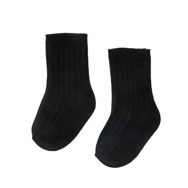 Baby Girl Socks Cotton Double Needle Mid Calf Solid Color Socks Black L