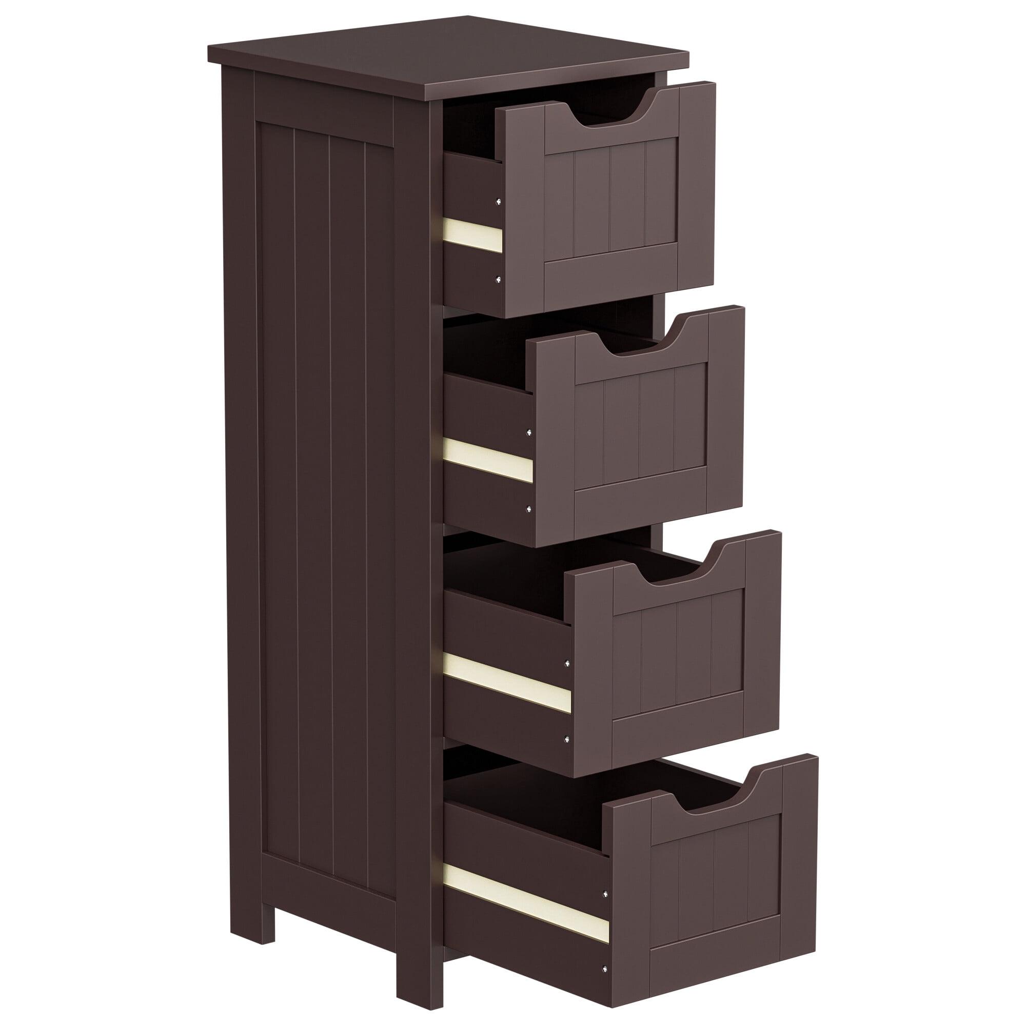 ZENY Bathroom Floor Cabinet Attractive Wooden Side Storage Organizer with 4 Drawers, Coffee