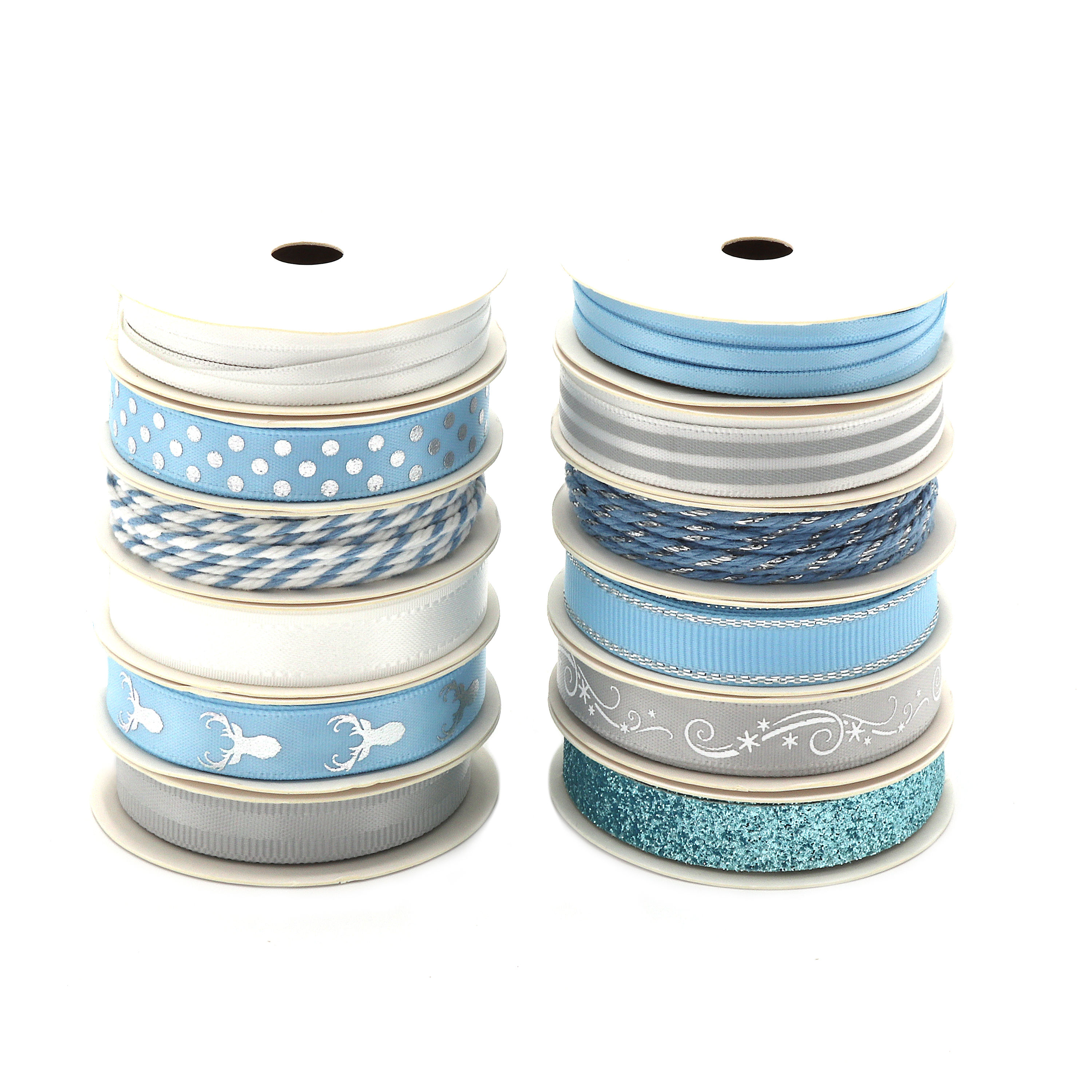 Silver and Blue Holiday Ribbon, 24 Spools, 48 Yards by Gwen Studios