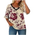 thumbnail image 4 of Womens Plus Size Gradient Color V Neck Ruffle Trim Short Sleeve Blouses Loose Casual Tunic Tees Summer Work Beach Vacation Tops,Khaki,XXL, 4 of 6