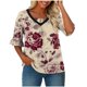 thumbnail image 4 of Camiseta Impresa con Cuello en V de Manga Corta de las Mujeres con Pliegues de Busto Y Mangas de Doblado Acampanadas, Blusa Casual de Poliéster Ligera para la Camiseta Diaria de Primavera, 4 of 6