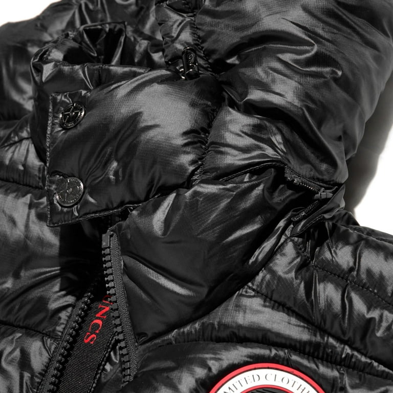 Men's Winter Bomber Jacket - Shiny Black, Removable Hood, zipper